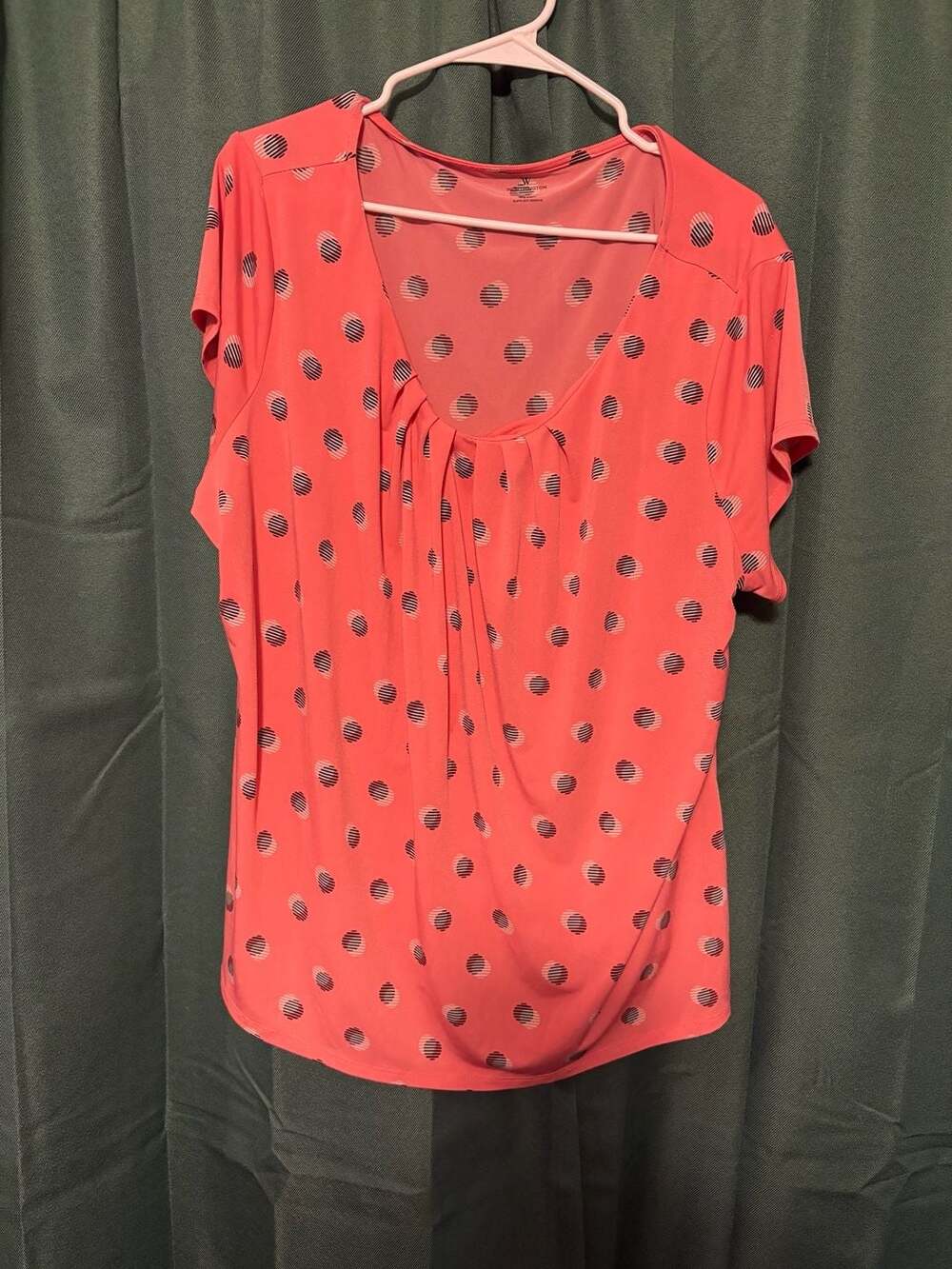Worthington Woman Blouse Size 3X Coral Pink Polka Dot Short Sleeve Top